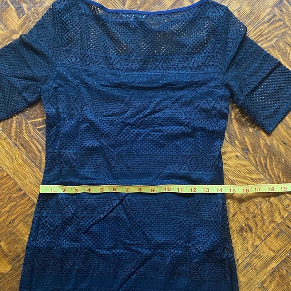 Three Dots Black Lace Overlay On Dark Blue - Size S - NWOT - Picture 14 of 14
